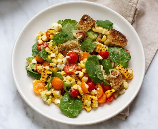 Mex corn panzanella salad