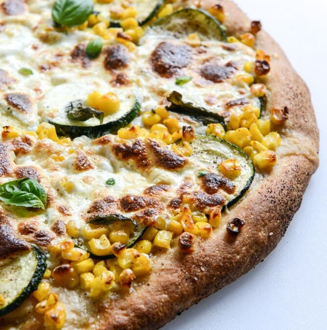 Sweet Corn Zucchini Mozarella Pizza