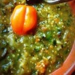 Blackened Tomatillo Poblano Salsa with Habanero Pepper