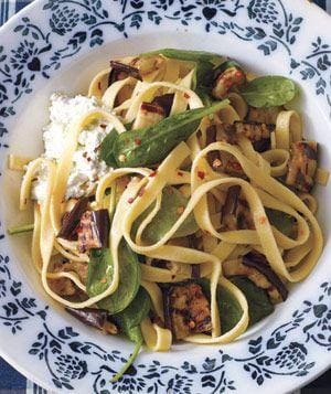 Fettuccine with Spinach, Ricotta, and Grilled Eggplant