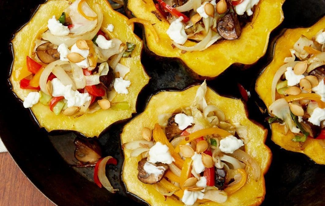 Acorn Squash with Mushrooms, Peppers and Goat Cheese