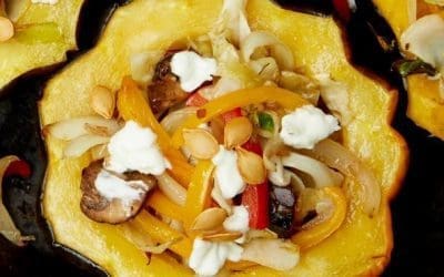 Acorn Squash with Mushrooms, Peppers and Goat Cheese