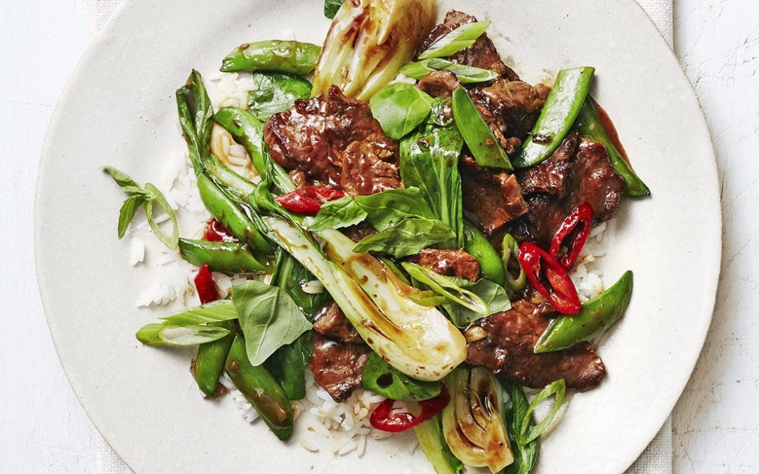 Steak Stir-Fry with Snap Peas, Bok Choy and Basil