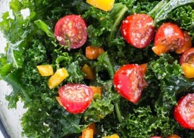 Kale, Cherry Tomato and Bacon Salad with Hot Bacon Dressing