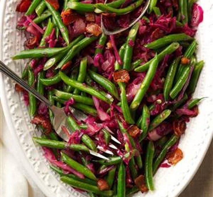 Sauteed Green Beans with Red Cabbage and Bacon