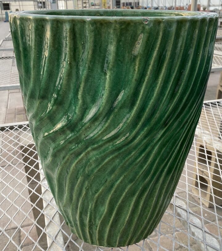 Ceramic Pot Tall Skinny Green Swirls