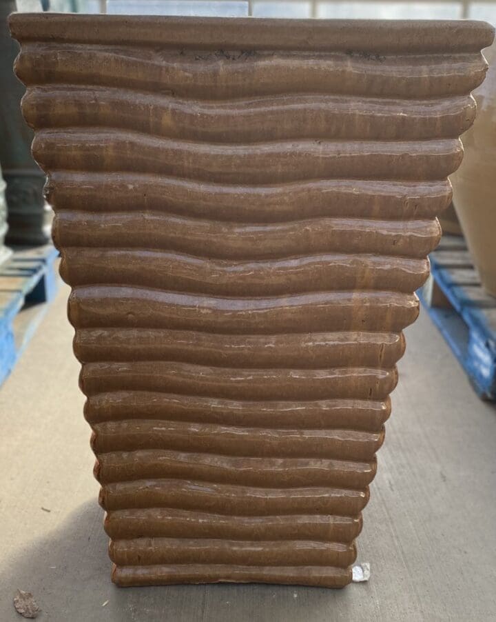 Ceramic Pot Orange Square With Ridges
