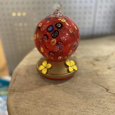Glass Hummingbird Feeder Red Met