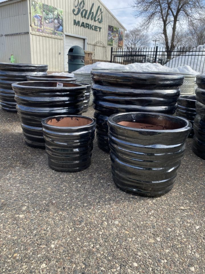 11 Inch Ridged Planter Matte Silver Black