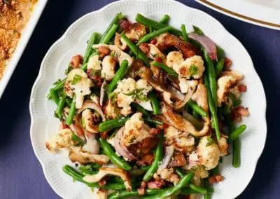 Roasted Cauliflower with Green Beans and Mushrooms