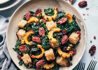 Low Carb Delicata Squash with Kale and Pecans