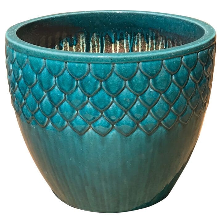 Crackle Turquoise Scalloped Planter - Crackle Turquoise