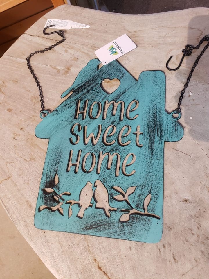 Brushed Blue Patina Laser Cut Metal Welcome Sign Home Sweet Home Birds