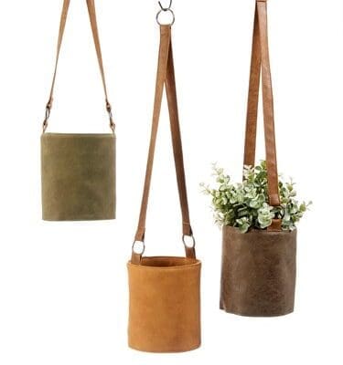 FAUX LEATHER HANGING PLANTER